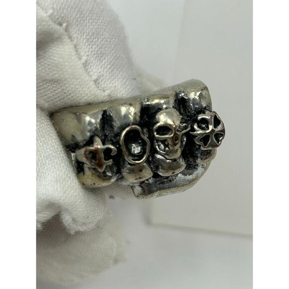 Jewelry Ring Biker Punch Ring Skull Goth Size 9.75/10 Silver Tone Punk - Picture 1 of 4